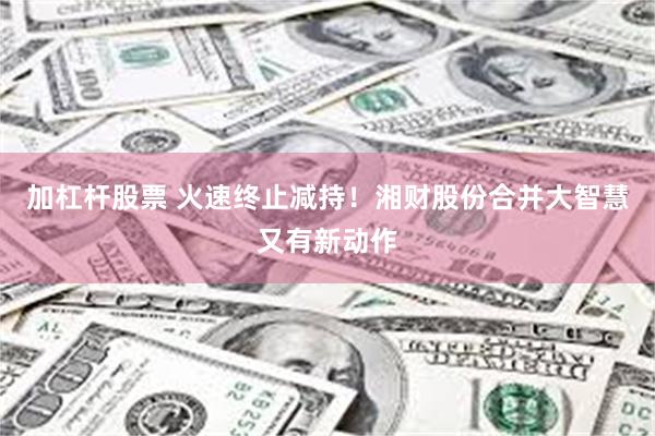 加杠杆股票 火速终止减持！湘财股份合并大智慧又有新动作